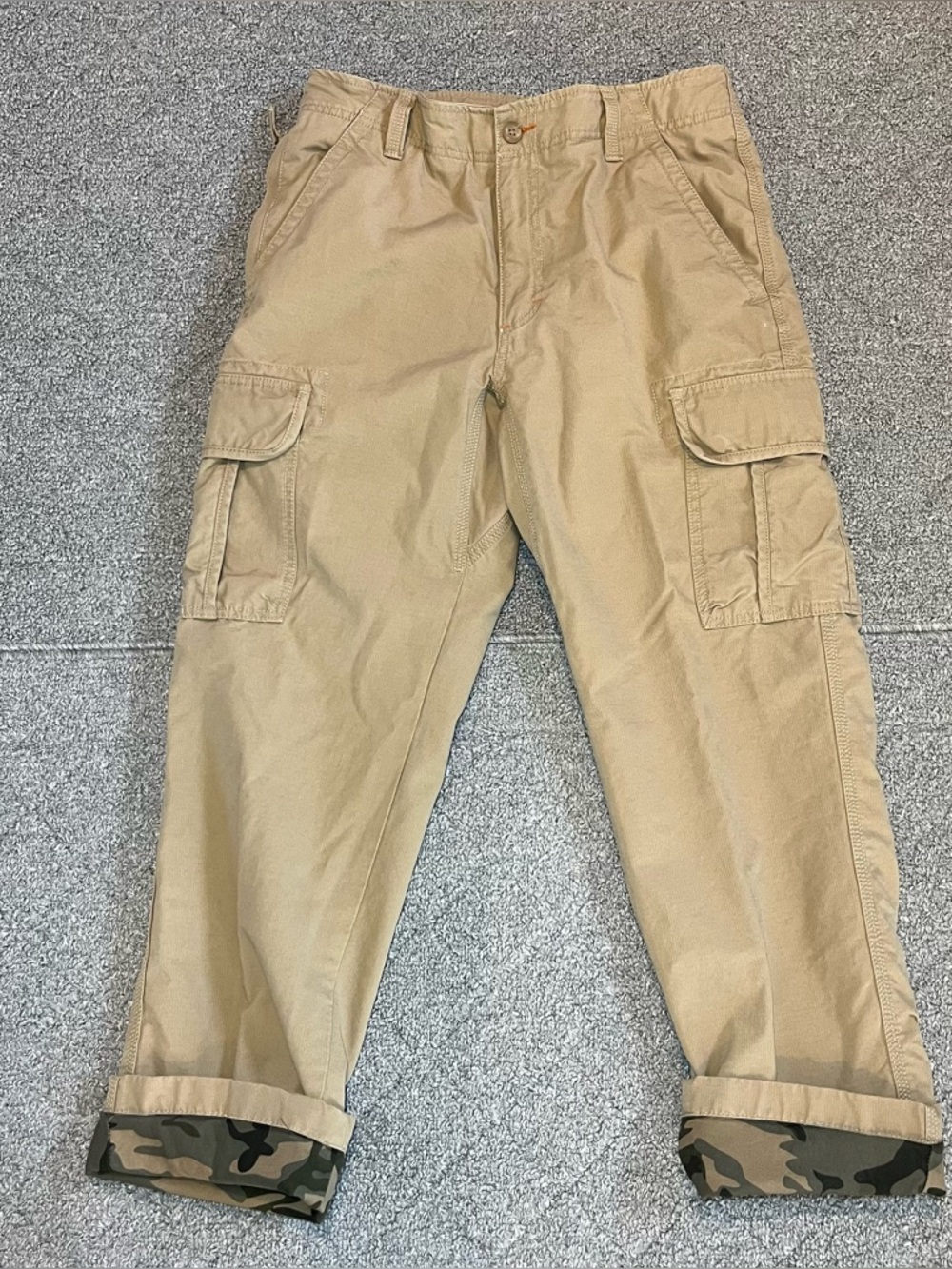 LL Bean Cargo Pants Mens 31X30 Tan Camo Lined  Natural Fit Outdoor Utility